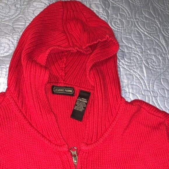 Jeanne Pierre Red Hooded Zip-Up Sweater X-Large 100% Cotton - Picture 3 of 11